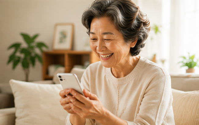 母と娘がスマホを一緒に見ている様子