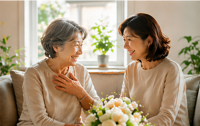 母と娘が談笑している様子